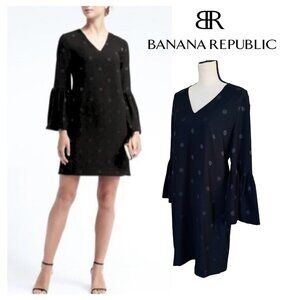 BANANA REPBULIC Black Polka Dot Bell Sleeve Classic V-Neck Mini Dress Size 10